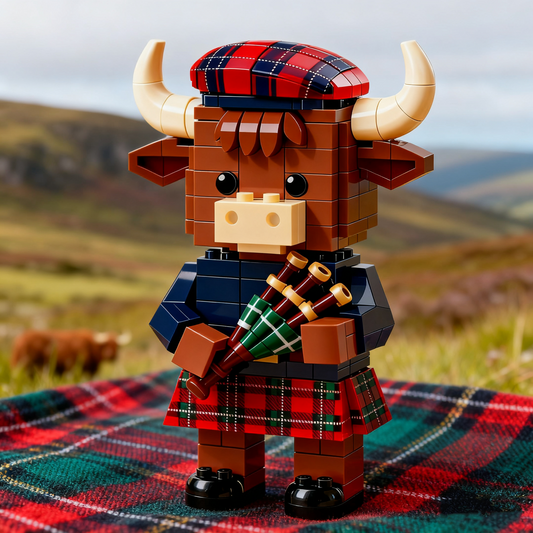 Scottish Highland Cow Bagpiper Brick Set