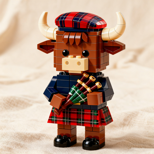 Scottish Highland Cow Bagpiper Brick Set