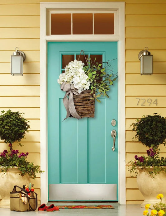🎁Mother's Day Gift💐Cream Hydrangea Door Hanger Basket Wreath
