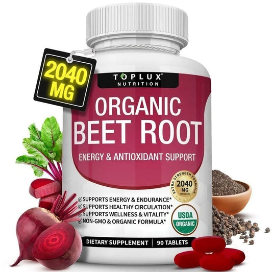 -TopLux Organic Beet Root 2040mg –90Tablets – Energy, Circulation & Antioxidant-